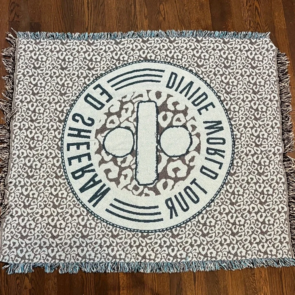 Ed Sheeran Divide World Tour Throw Blanket Blue White Leopard Print 4'x5'